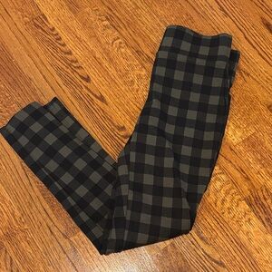LOFT Black and Dark Green Plaid Leggings